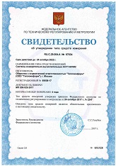 Cвидетельство об 
утверждении типа 
средств измерений
    